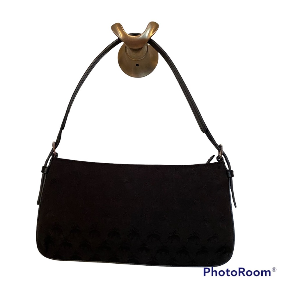 BROOKS BROTHERS BAG WRISTLET BLACK RED FLEECE SHEEP FABRIC LEATHER TRIM ZIP TOP